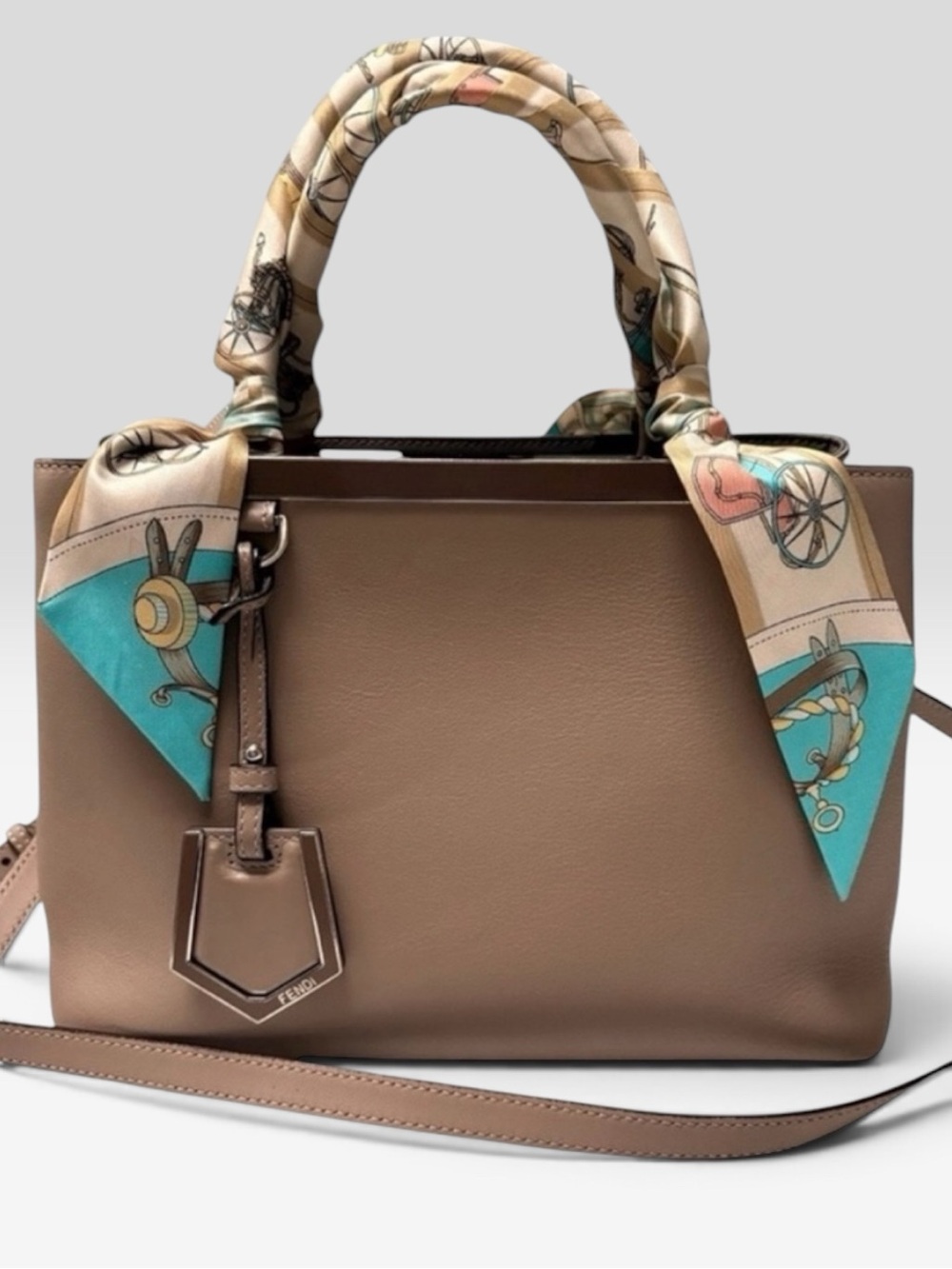 FENDI Petite 2Jours Vitello Calfskin Satchel Crossbody Tortora Taupe COA